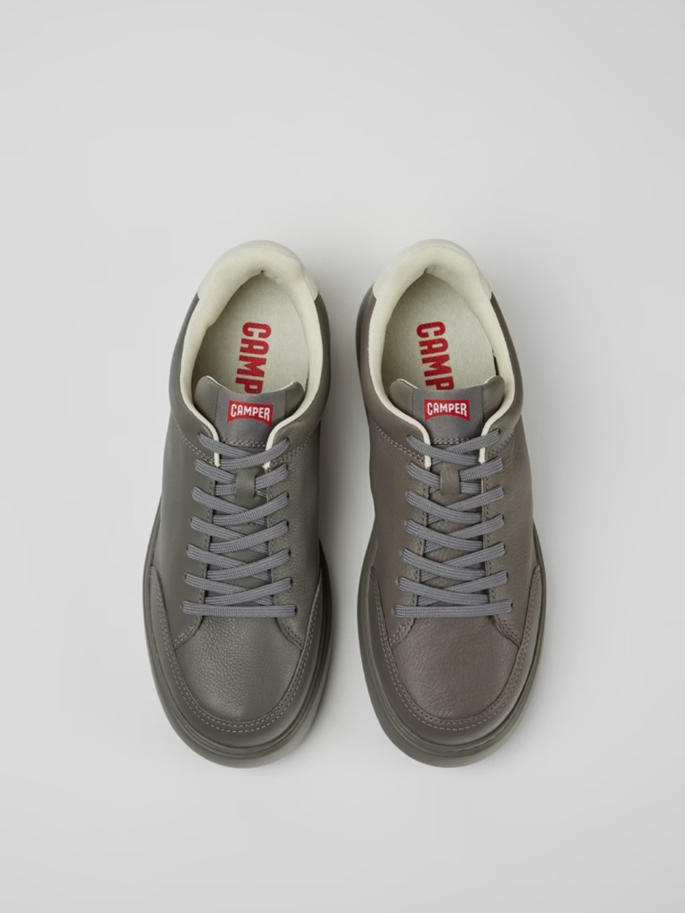Camper Men’s Olive Gray Leather Low-Top Sneakers with Red Logo